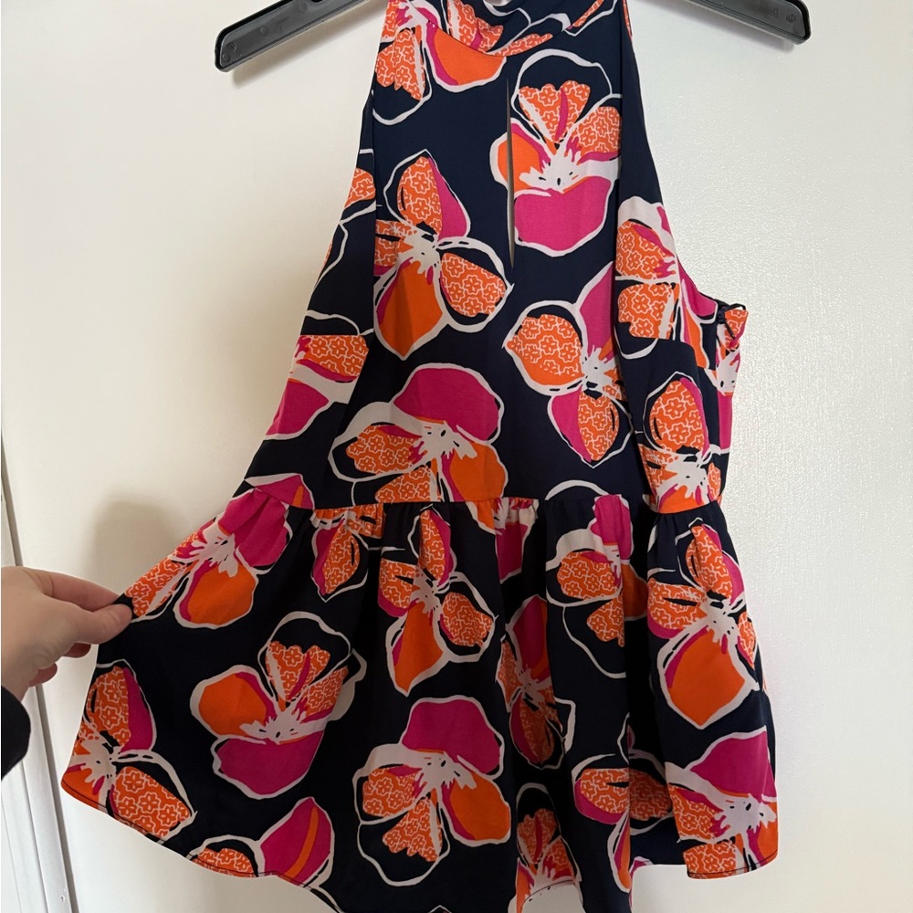 Kaari Blue Floral Blouse - Pink and Orange on Navy